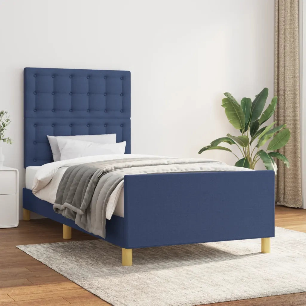 Letto singolo | Letto per adulti | Giroletto senza Materasso Blu 100x200 cm in Tessuto