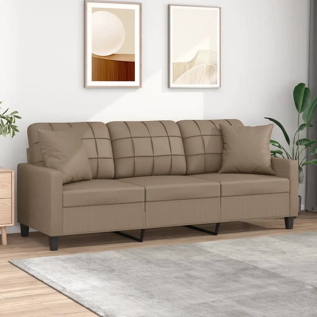 Divano | Divano da soggiorno | Sofa a 3 Posti con Cuscini Cappuccino 180 cm in Similpelle