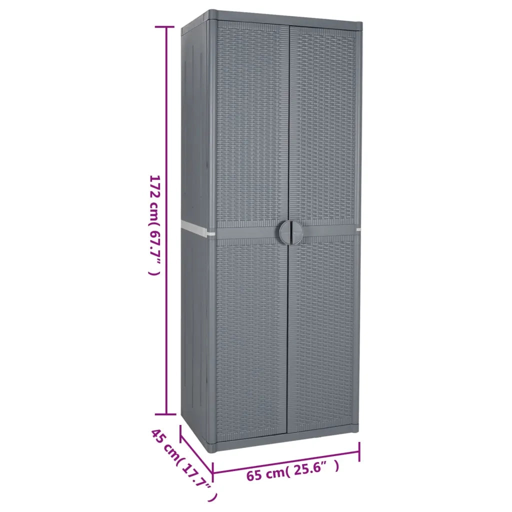 Armadio da Giardino Grigio 65x45x172 cm in Rattan PP 364063