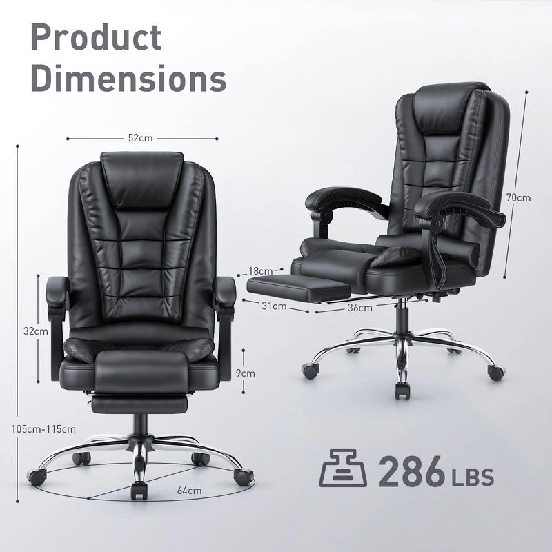 Sedia da ufficio con poggiapiedi, sedia da ufficio ergonomica , sedia per computer in similpelle, girevole e reclinabile, nera