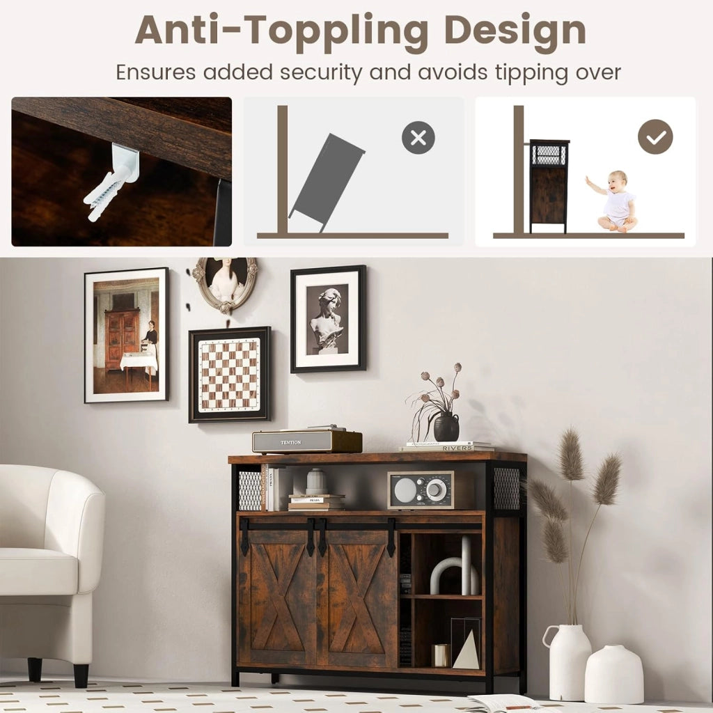 Credenza con ante scorrevoli, credenza con 3 ripiani regolabili, in legno, stile industriale per sala da pranzo, corridoio, 100 x 30 x 80 cm