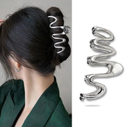 Clip per capelli in argento grande, design ondulato per capelli spessi e sottili