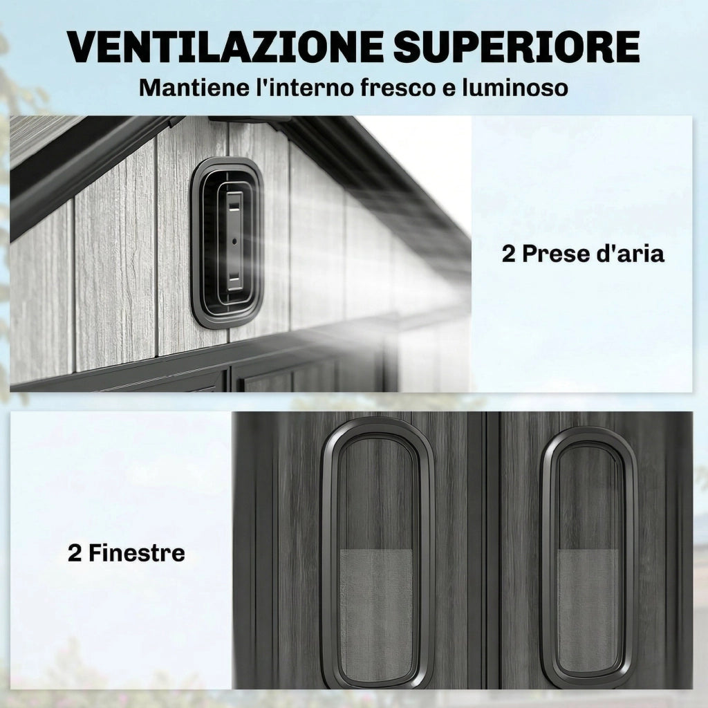Capanno Giardino in Plastica Grigio con Doppie Porte ¨C Zephmum ¨C 160x98x217 cm