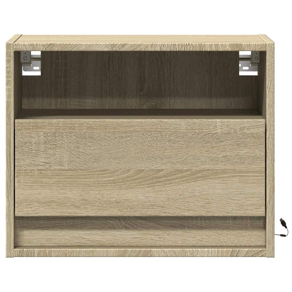 vidaXL Comodino a Parete con luci LED Rovere Sonoma