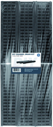 KIT 3 PZ. CANALETTE NOR cm. 13x100x5 h + 3 GRIGLIE POLIPROPILENE cm. 13x100 + 2 TAPPI
