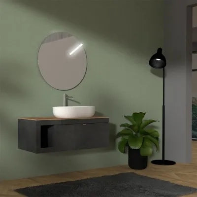 Mobile bagno portalavabo sospeso 80 cm grigio lava con top miele Maya