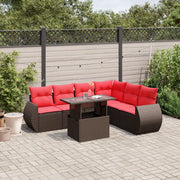 Set Divani da Giardino 7 pz con Cuscini Marrone in Polyrattan 3268564