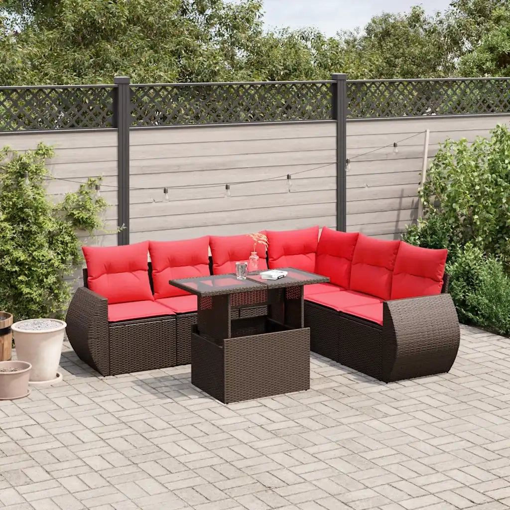 Set Divani da Giardino 7 pz con Cuscini Marrone in Polyrattan 3268564