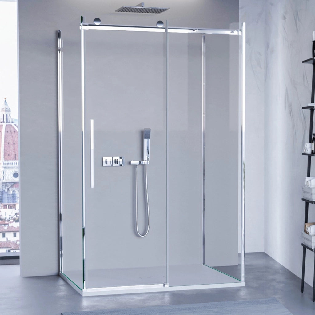 Box doccia tre lati porta scorrevole trasparente h195cm 8mm anticalcare euclide, misura 75x100x75
