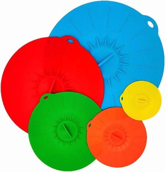 Detersivo per microonde in silicone riciclabile 5 pezzi - Coperture per piatti, paniere e contenitori - Resistenti al calore - Varie dimensioni