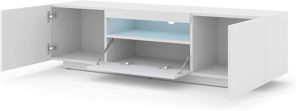 MOBILE TV PIANO TV SOSPESO O A TERRA BIANCO OPACO CON LED 150x37x42cm AURA
