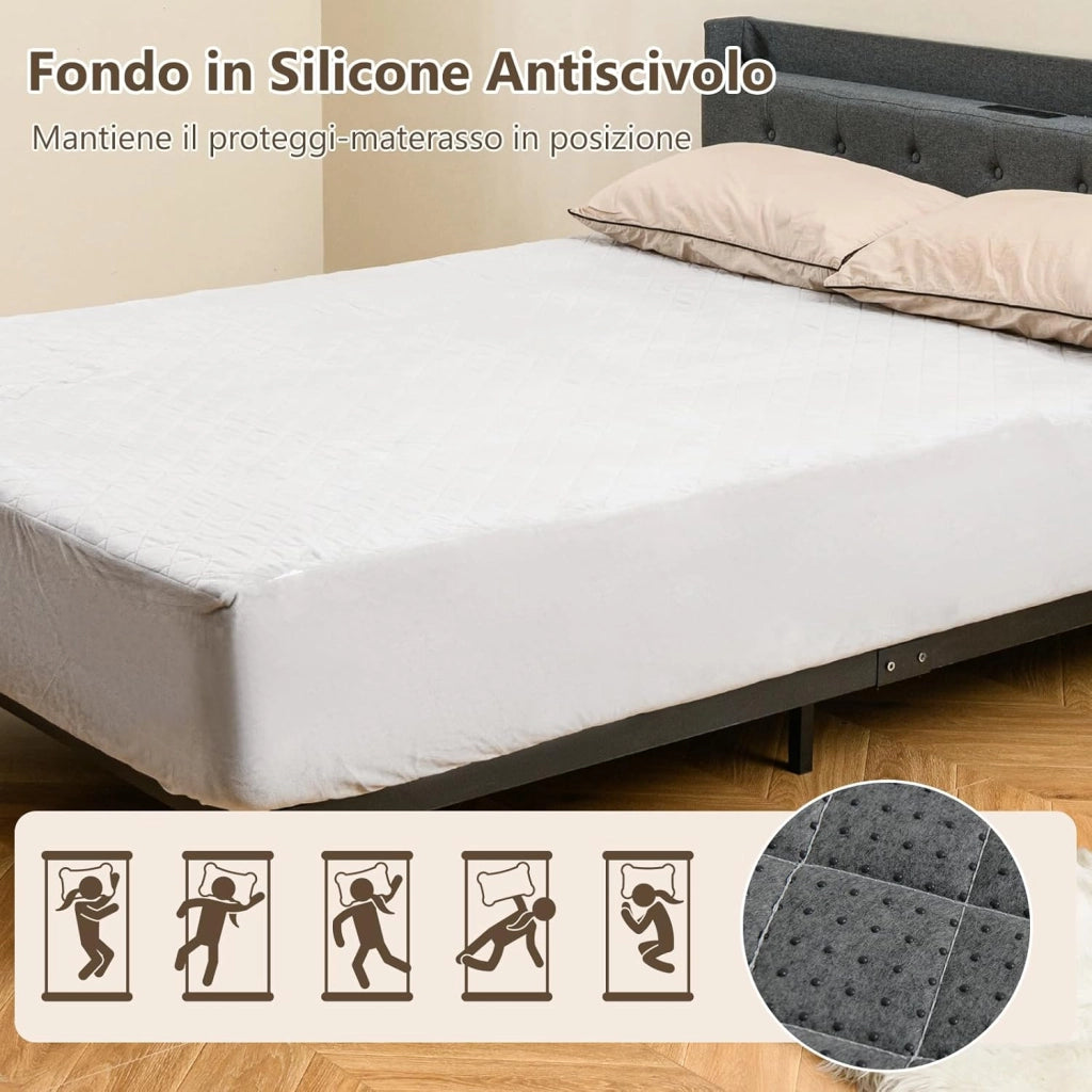 Protezione per Materasso, Coprimaterasso in Velluto Morbido di Lusso con Fondo Antiscivolo, Copertura per Materasso Confortevole con Imbottitura in Spugna (200 x 180 cm)