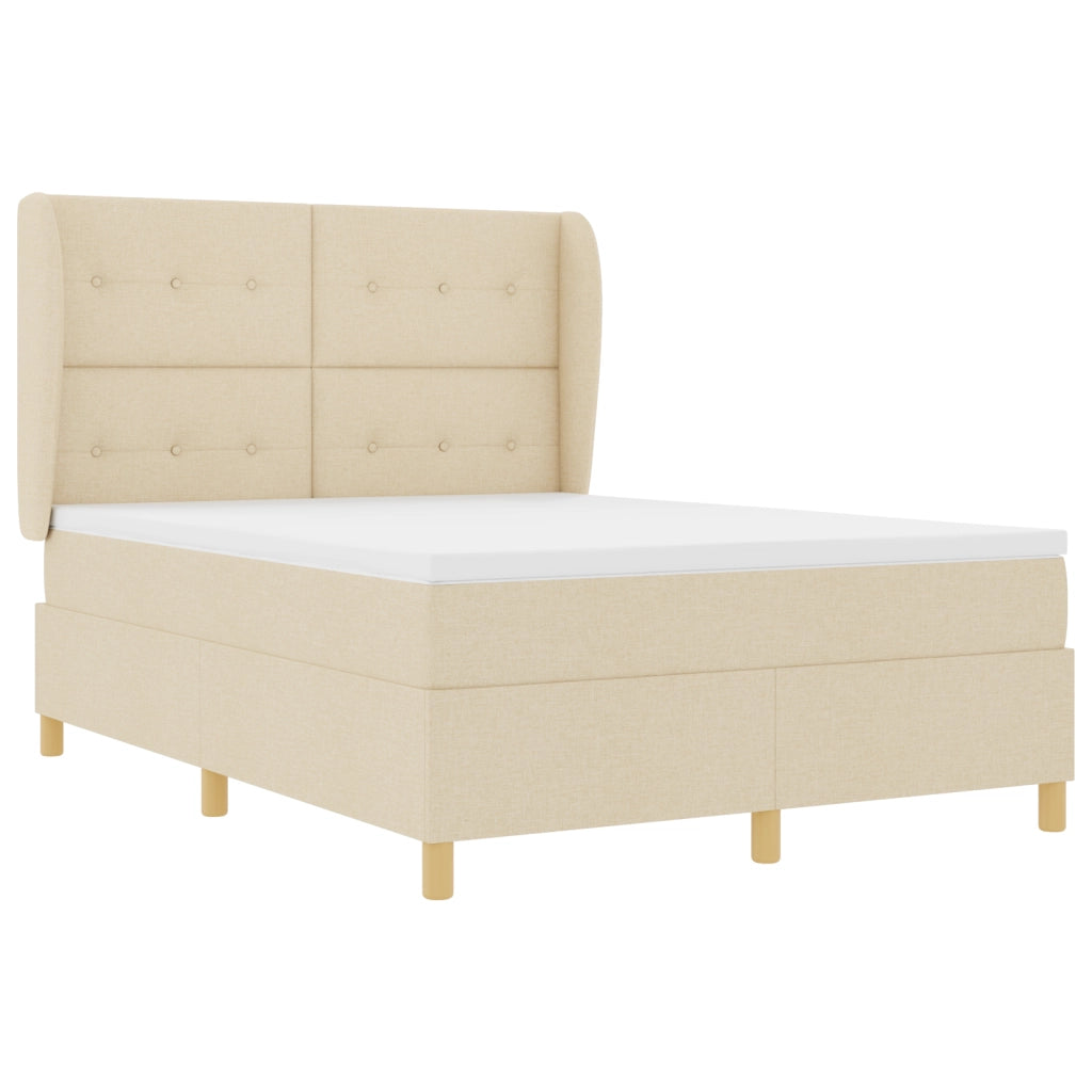 Letto Box Spring con Materasso Crema 140x190 cm Tessuto