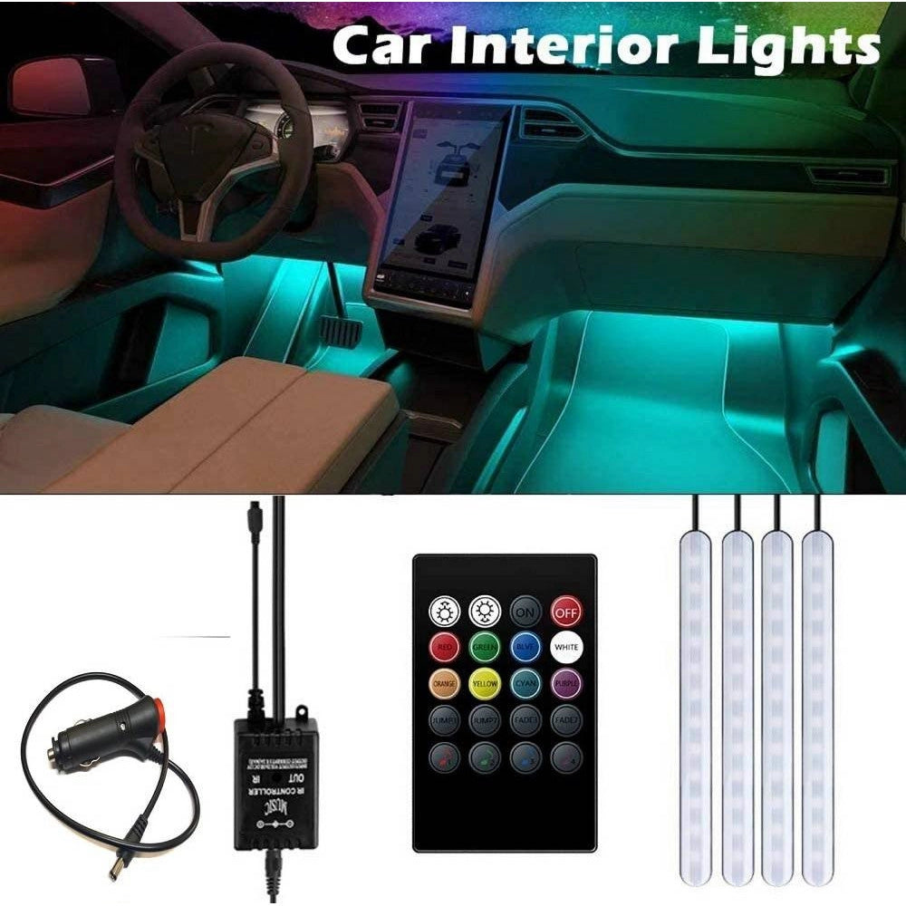 Trade Shop - Striscia Per Auto 48 Led Rgb 4 Barre 8 Colori Modalità Musica Con Telecomando -