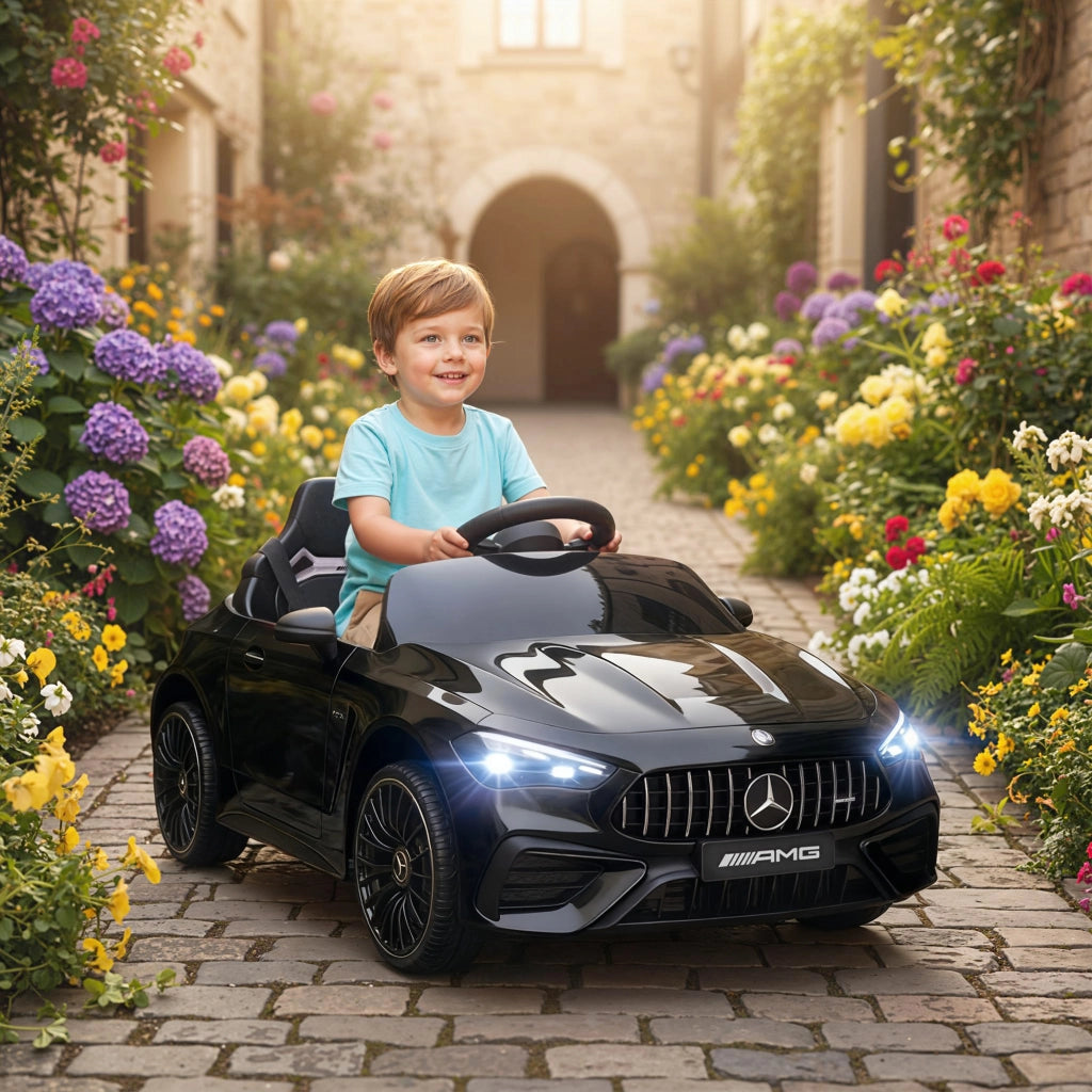 Auto elettrica per bambini ¨C zephmum ¨C Mercedes design, 12V, telecomando, LED, musica, 3-6 anni, nero