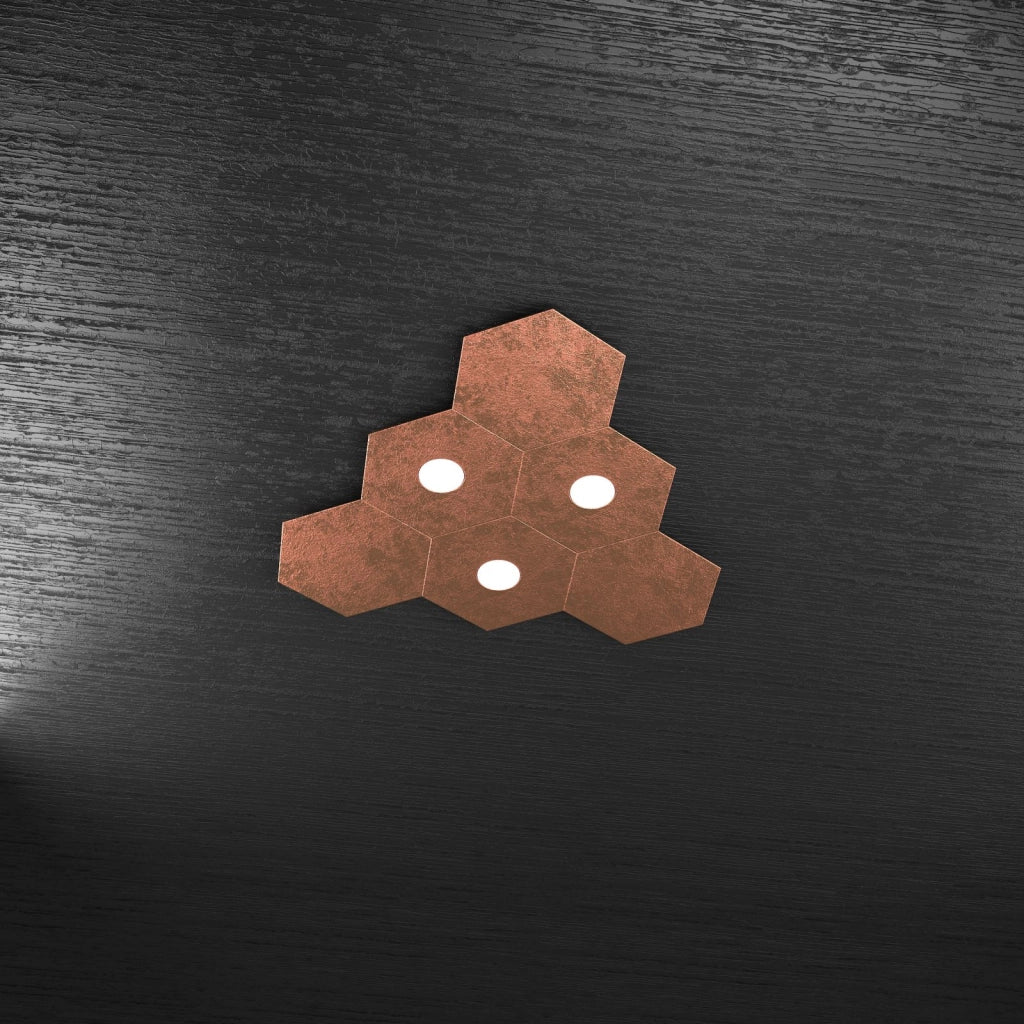 HEXAGON APPLIQUE-PLAFONIERA 3 LUCI + 3 DECORATIVO FOGLIA RAME 1142-3L3D-FR