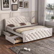 Letto matrimoniale imbottito 160x200 cm con 2 cassetti, bianco