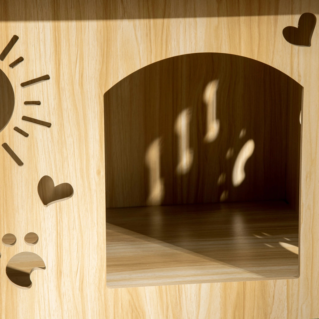 Cuccia per cani in legno MDF con aperture di ventilazione, 69 x 50 x 58,5 cm, colore quercia