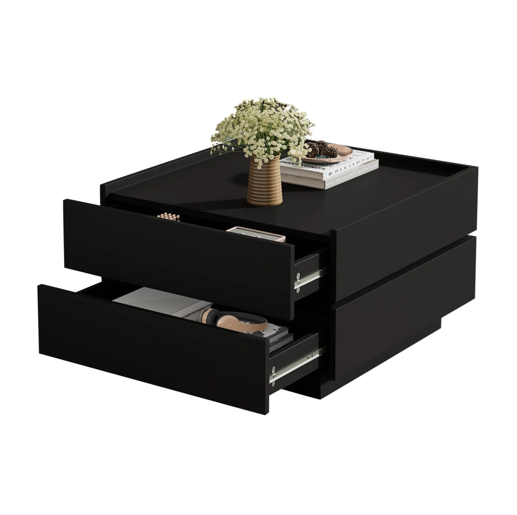 Tavolino da caffè 60x60x38 cm girevole a 360°; con cassetti; in truciolare nero