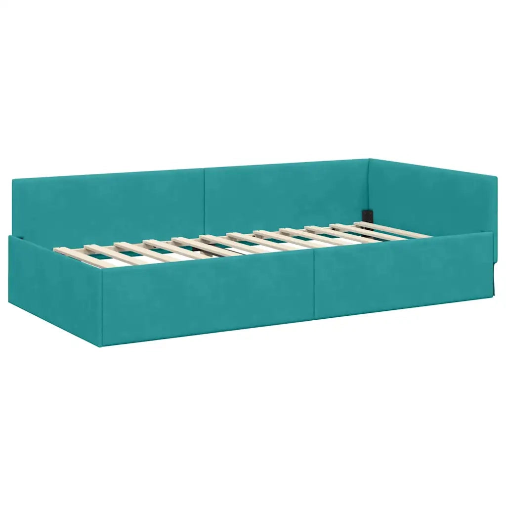 Cornice del letto ad angolo Turchese 80 cm x 200 cm Velluto 42016069