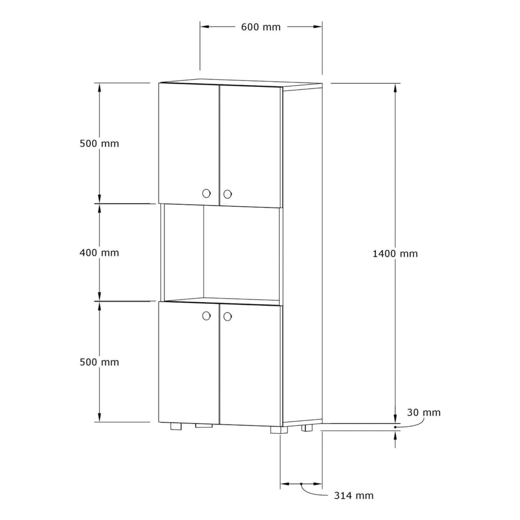 Madia Sestu, Credenza 2 Ripiani, 60x31x140h cm Bianco