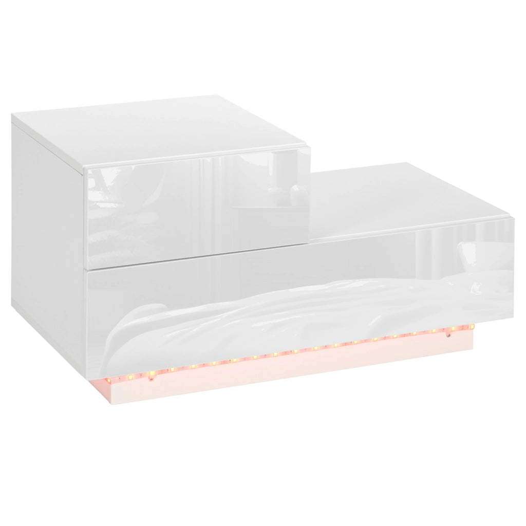 Easycomfort Comodino Moderno con 16 Luci LED RGB, Telecomando e Due Cassetti in Truciolato, 70x37x38cm, Bianco