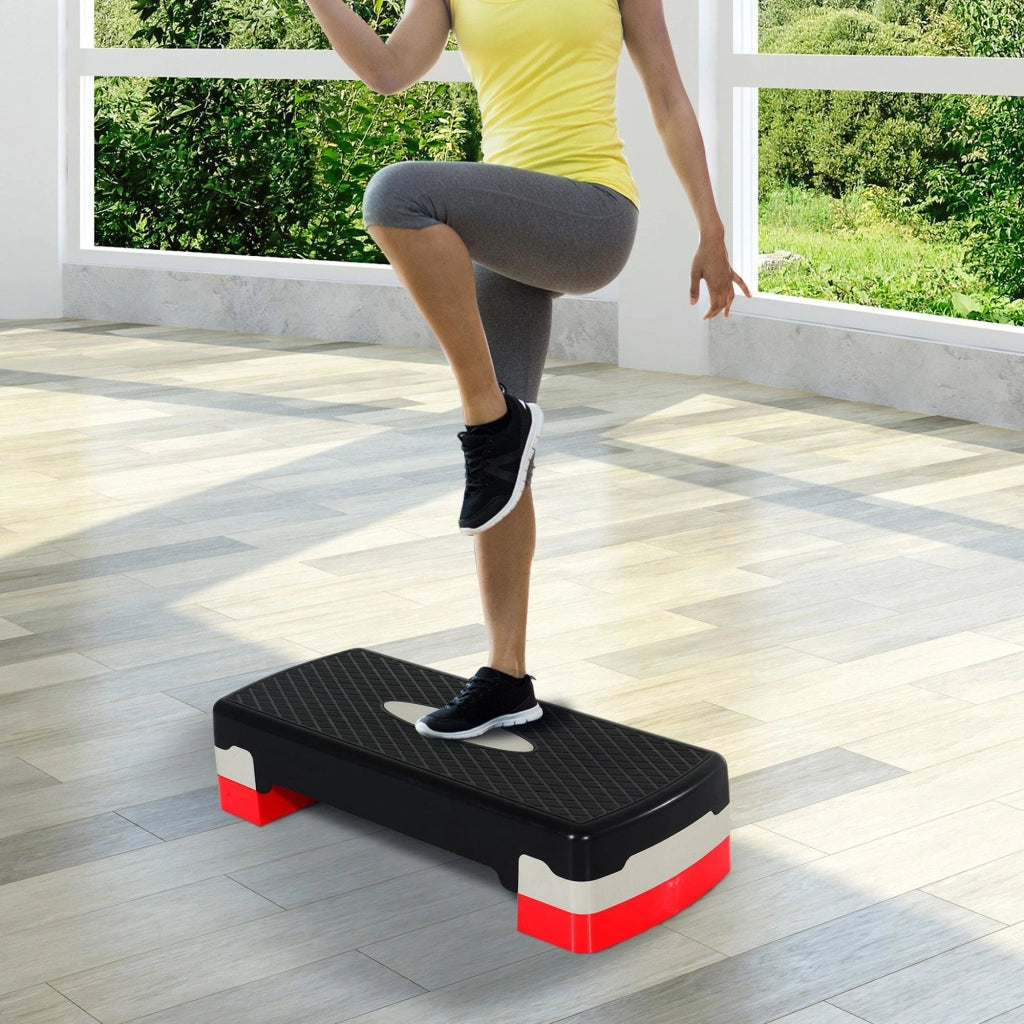 Step Aerobico Regolabile ¨C Xylo ¨C 2 Livelli 10/15 cm Antiscivolo Nero Rosso 68x29x15 cm