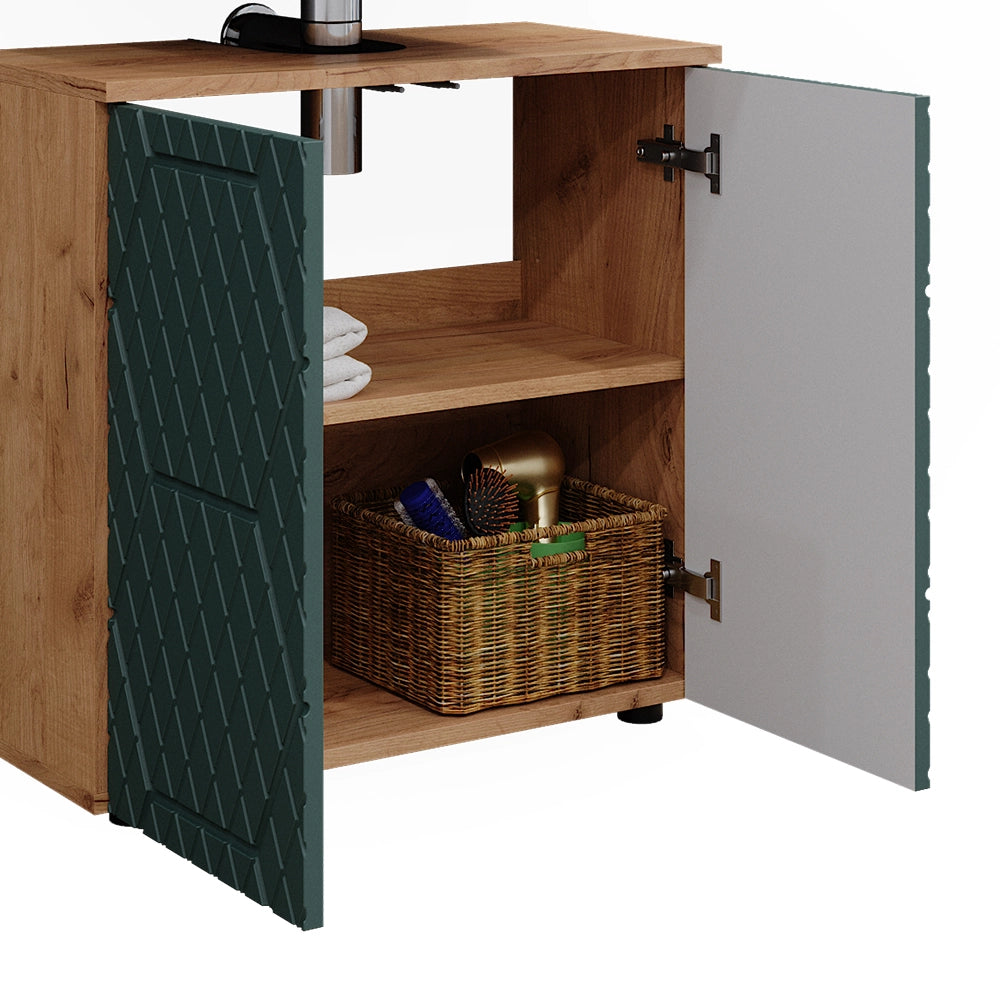 Vicco Set mobili bagno Quercia verde/oro 3 parti, con unità di base 60 cm