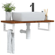 vidaXL Ripiano a Parete per Lavabo in Acciaio e Massello di Rovere