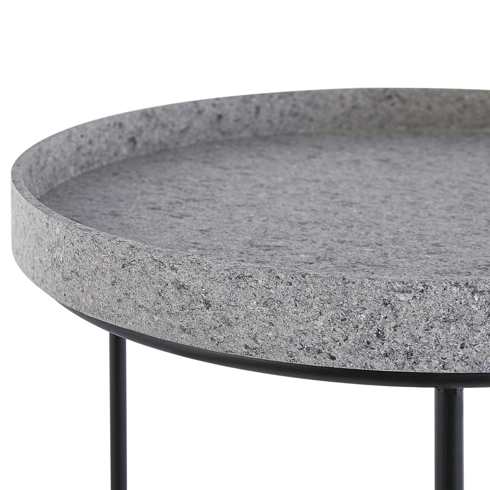 Set di 3 Tavolini Struttura in Metallo Nero Base Traforata Effetto Marmo Grigio Beige Piano Bianco