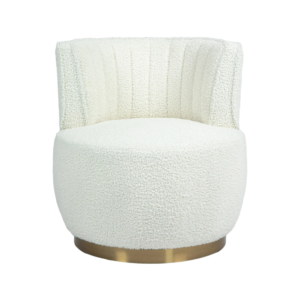 Sedia girevole moderna 360° in Teddy, con schienale ergonomico e struttura in legno e metallo, bianca