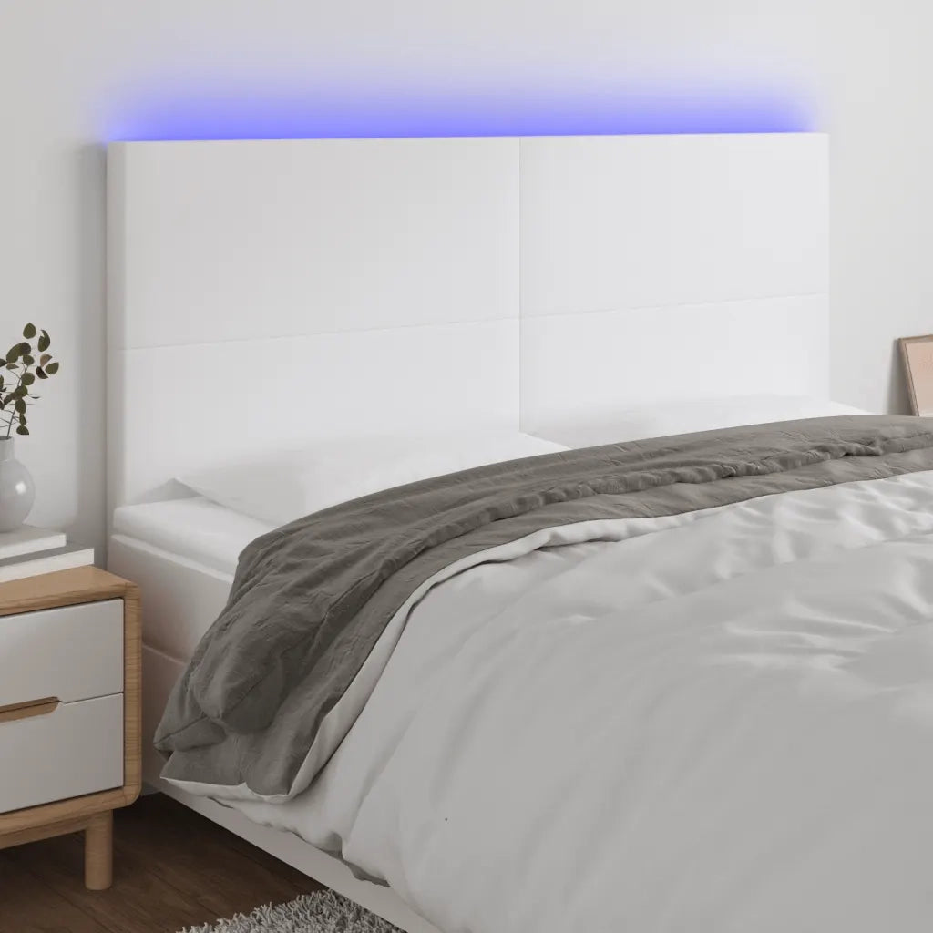 Testiera | Testata a LED Bianco 180x5x118/128 cm in Similpelle