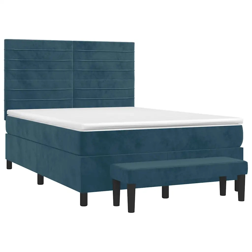 Giroletto a Molle con Materasso Blu Scuro 140x190 cm in Velluto