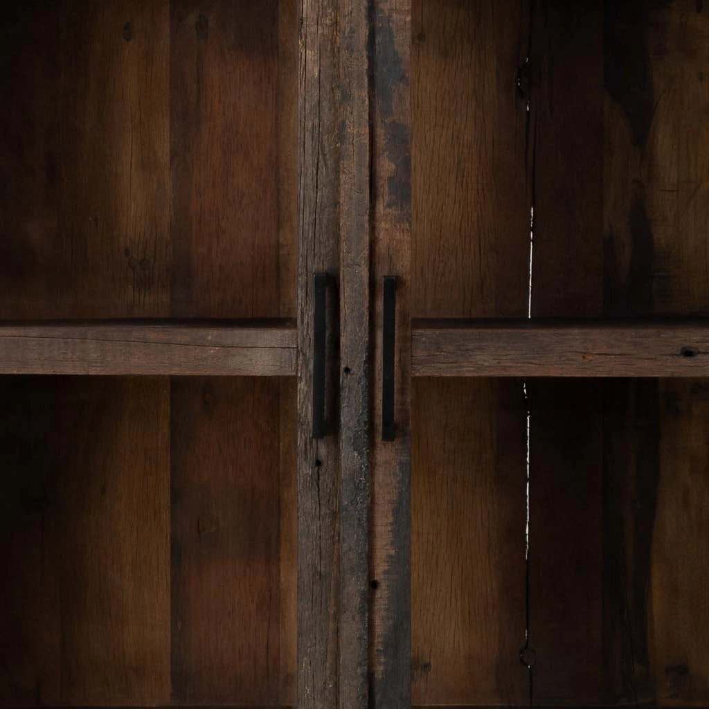 Vetrina artigianale in legno con 2 ante marrone, 100x40x180h cm