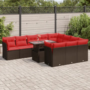 Set Divani Giardino 11 pz con Cuscini Polyrattan Marrone Acacia 3326235