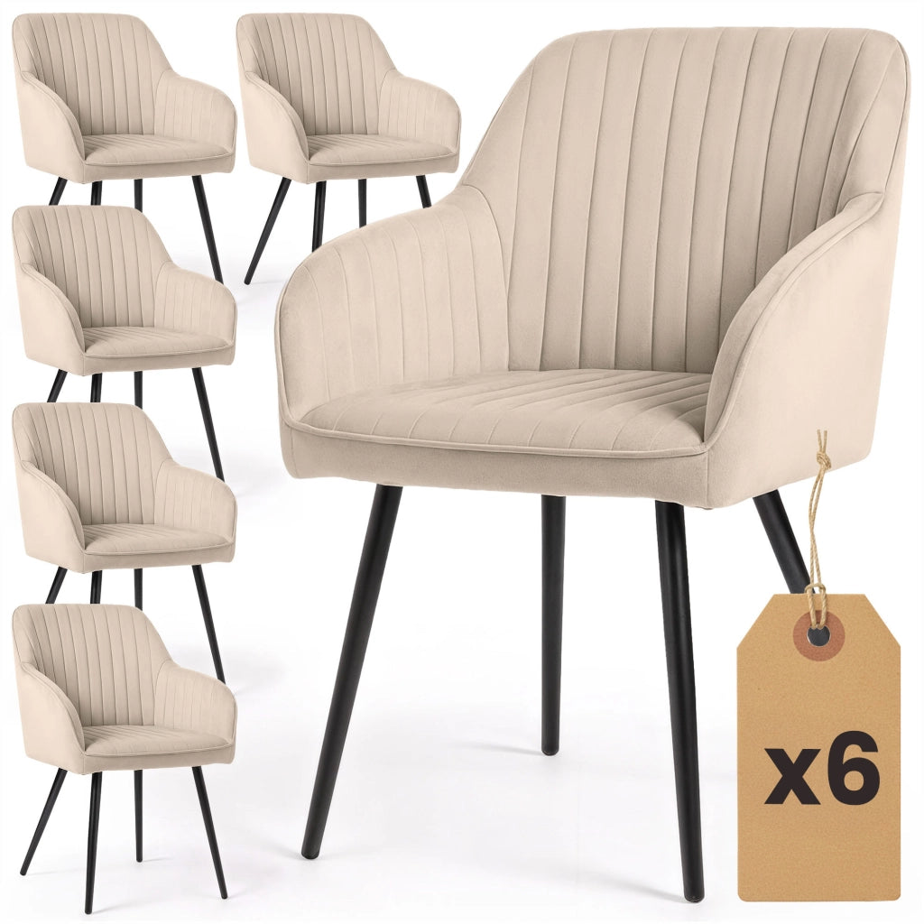 Set di 6 Sedie in velluto con cuciture verticali FLORENCE Beige gambe nere