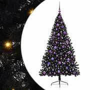 Albero di Natale Artificiale-Albero Natalizio con luci integrate Nero 180 cm PVC 897308