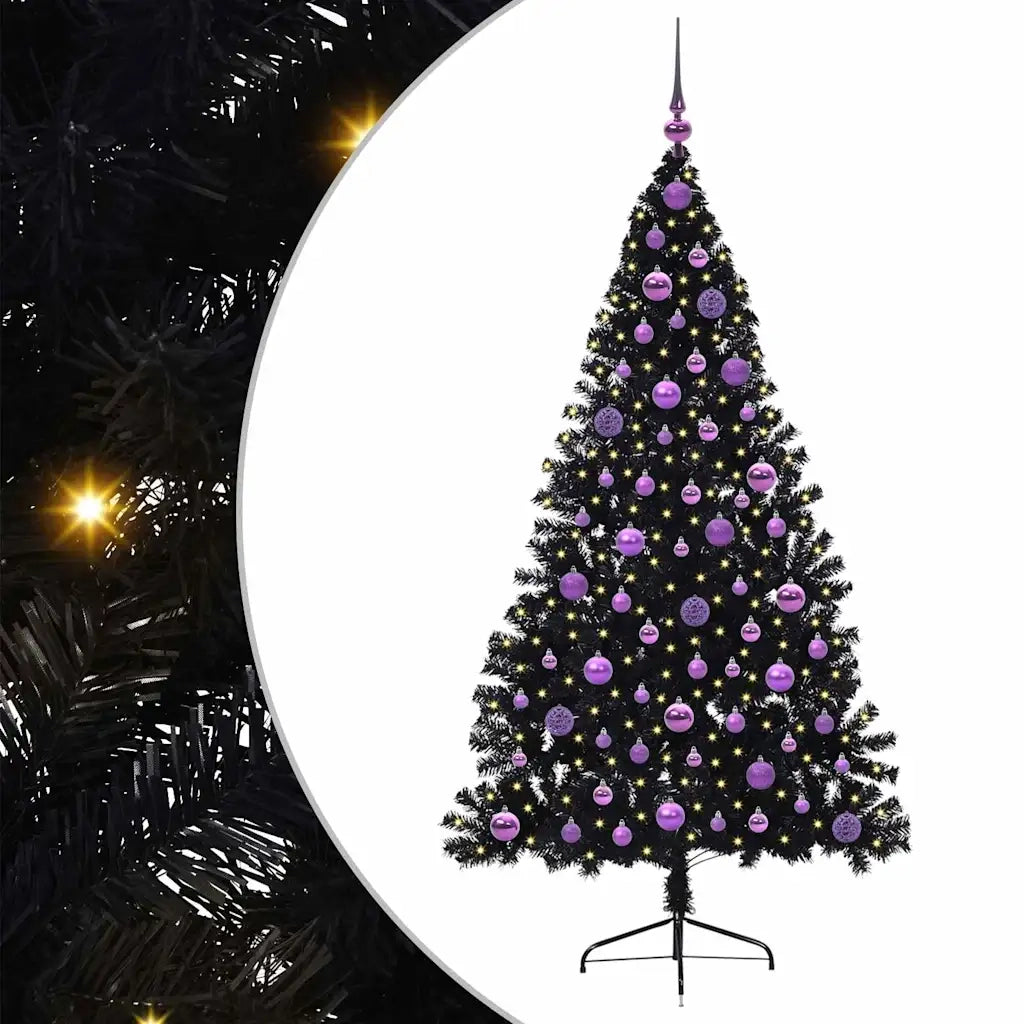 Albero di Natale Artificiale-Albero Natalizio con luci integrate Nero 180 cm PVC 897308