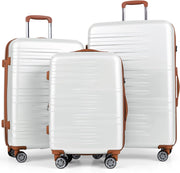 Set di Valigie Rigide 3 Pezzi, Set Valigia da Viaggio in ABS con TSA Lucchetto, Manico Telescopico in Alluminio e Ruote Piroettanti, 20", 24", 28" (Bianco)