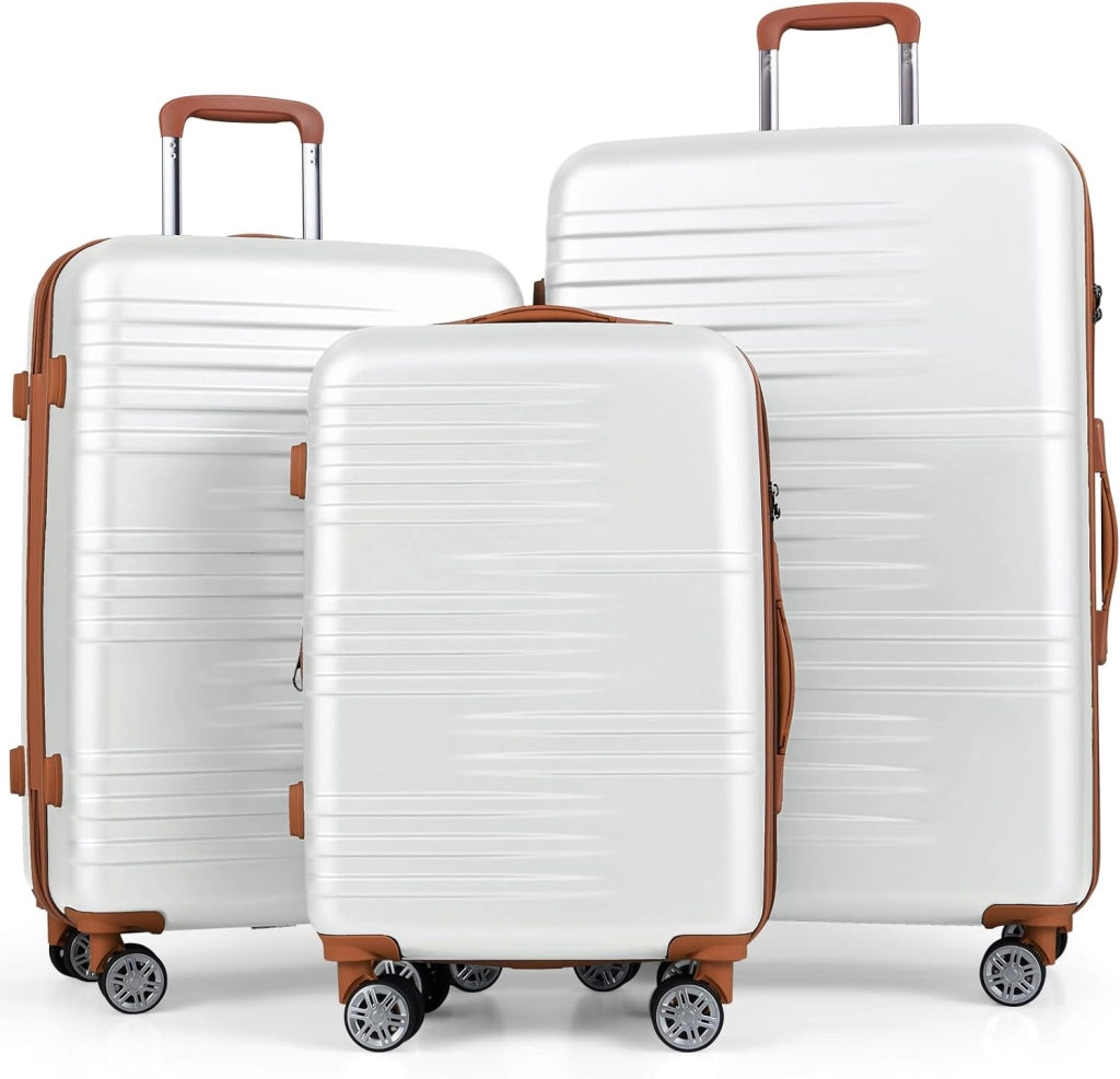 Set di Valigie Rigide 3 Pezzi, Set Valigia da Viaggio in ABS con TSA Lucchetto, Manico Telescopico in Alluminio e Ruote Piroettanti, 20", 24", 28" (Bianco)