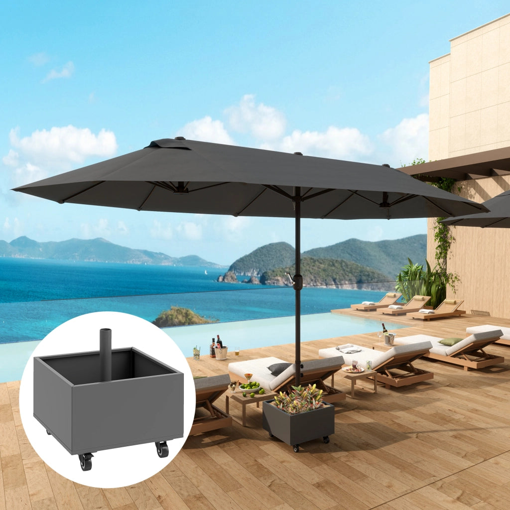 Supporto Parasol 2 in 1 con Ruote e Fioriera ¨C Zephmum ¨C Grigio Scuro 50x50x46 cm
