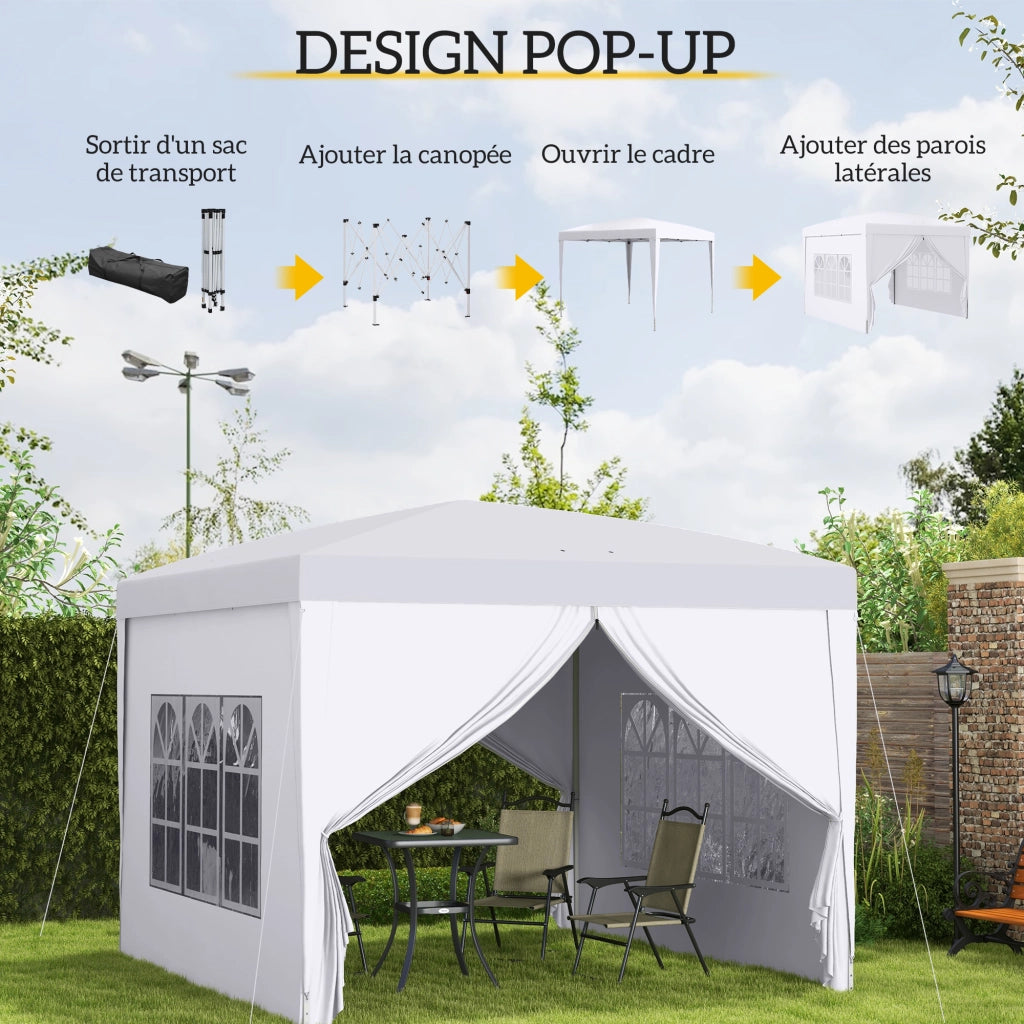 Tendone da Giardino Pieghevole 3x3m con Finestre ¨C Zephmum ¨C Bianco