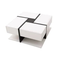 Tavolino da Salotto Quadrato Lucido con 4 Cassetti, Design Unico di Colori e Linee, Spazio Portaoggetti Inferiore, Bianco