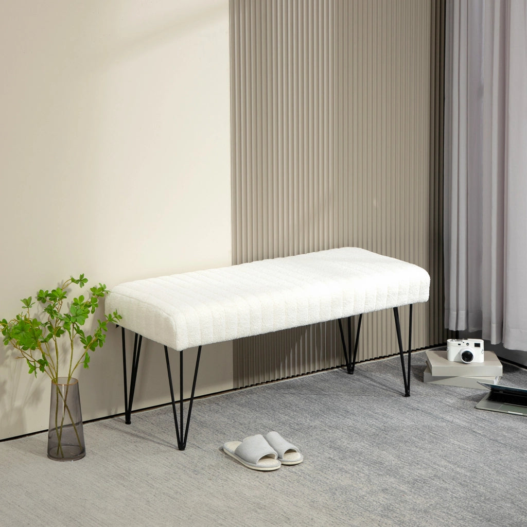 Panca letto imbottita in tessuto effetto ciniglia ¨C zephmum ¨C 118.5x46x49.5 cm, crema