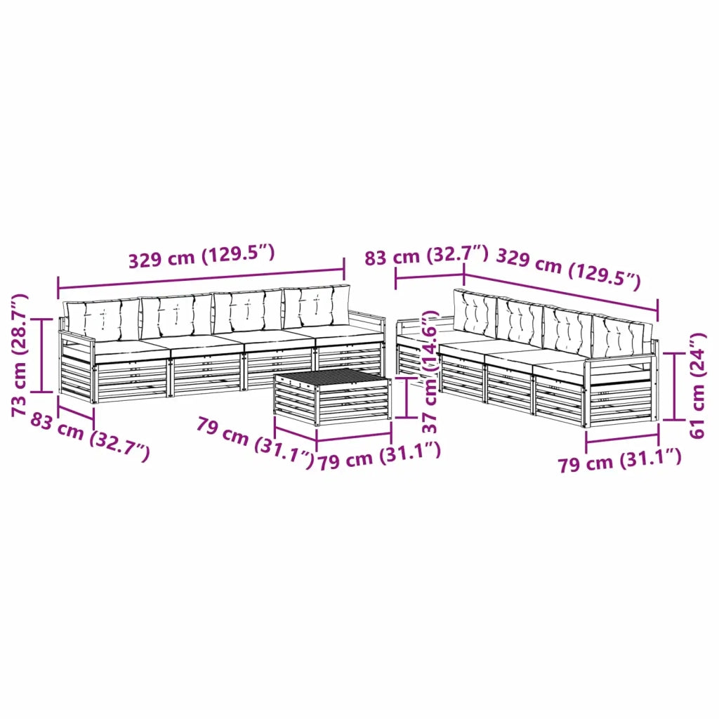 Set di divani da esterno 9 pz Bianco e Beige Poliestere 3390233
