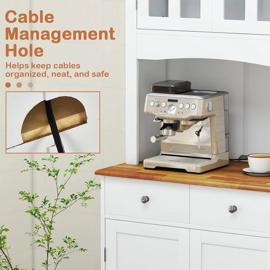Mobile Dispensa da Cucina, Armadio di Stoccaggio Autonomo con Credenza e 2 Cassetti, Ripiani Regolabili, Ampio Spazio per Forno a Microonde, 2 Colori, 68,5 cm x 40,5 cm x 170 cm (Bianco)