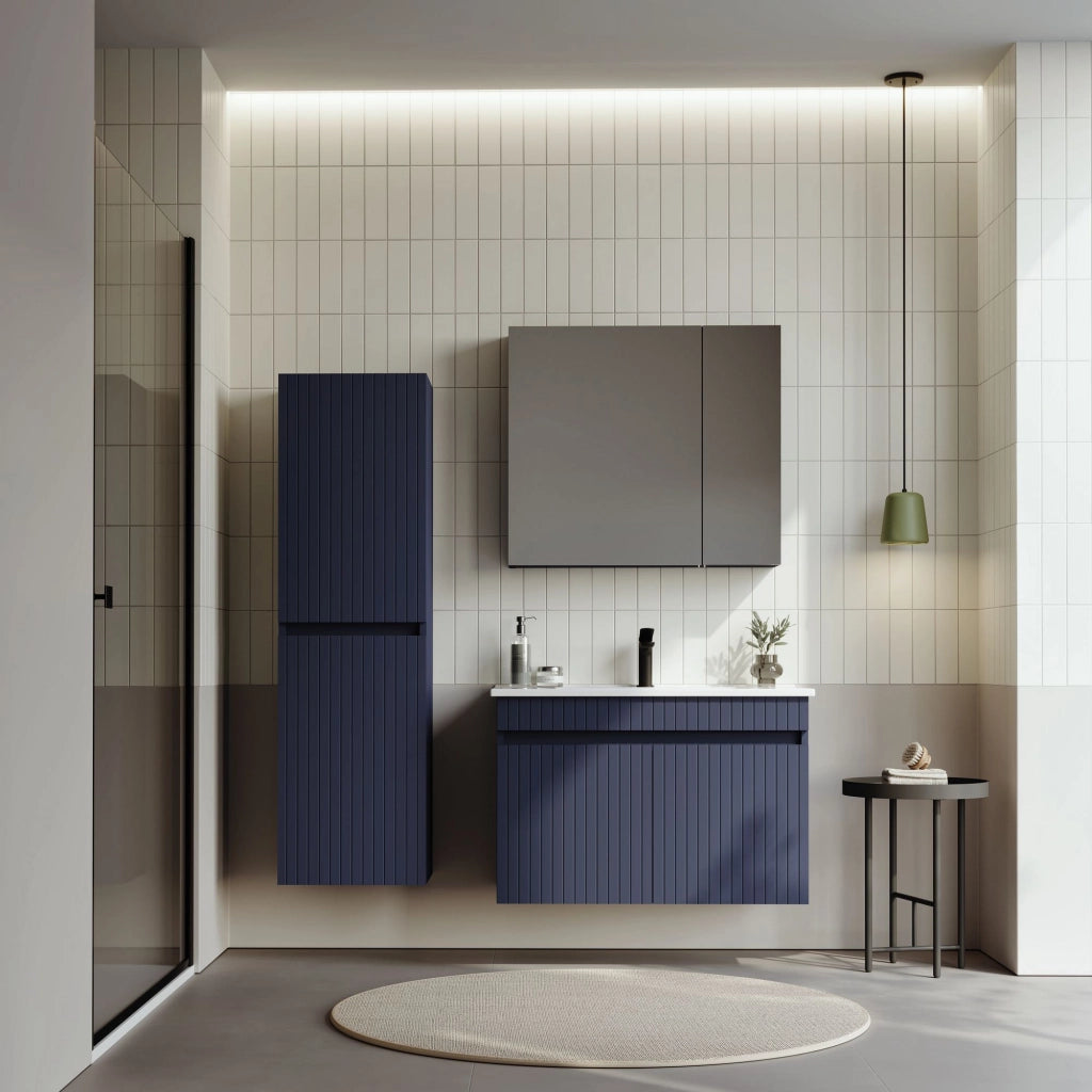 Set mobile lavabo con specchio (2 pezzi) "Tivoli 85" - 85 x 45 x 57 cm - Blu navy opaco