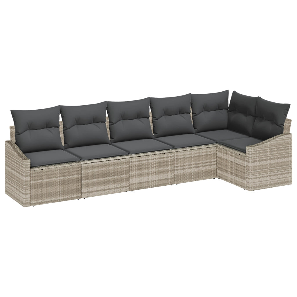 Set divano da giardino 6 pezzi con cuscini grigio chiaro in polyrattan