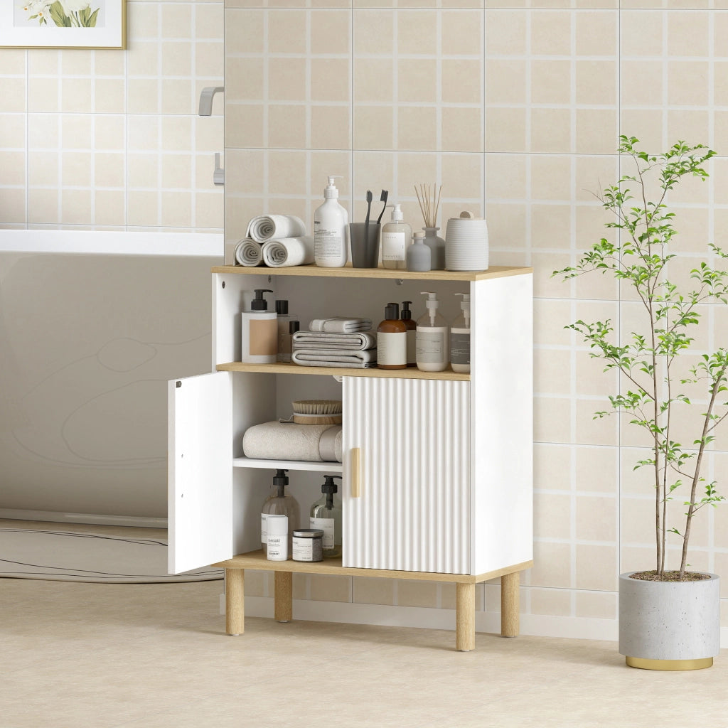 Mobiletto Bagno con 2 Porte e Ripiano Regolabile ¨C zephmum ¨C Bianco 60x29.5x76.5 cm