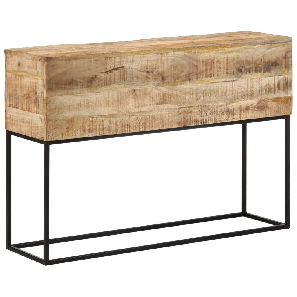 Tavolo Consolle 110x30x75cm Legno Massello Mango Grezzo e Ferro